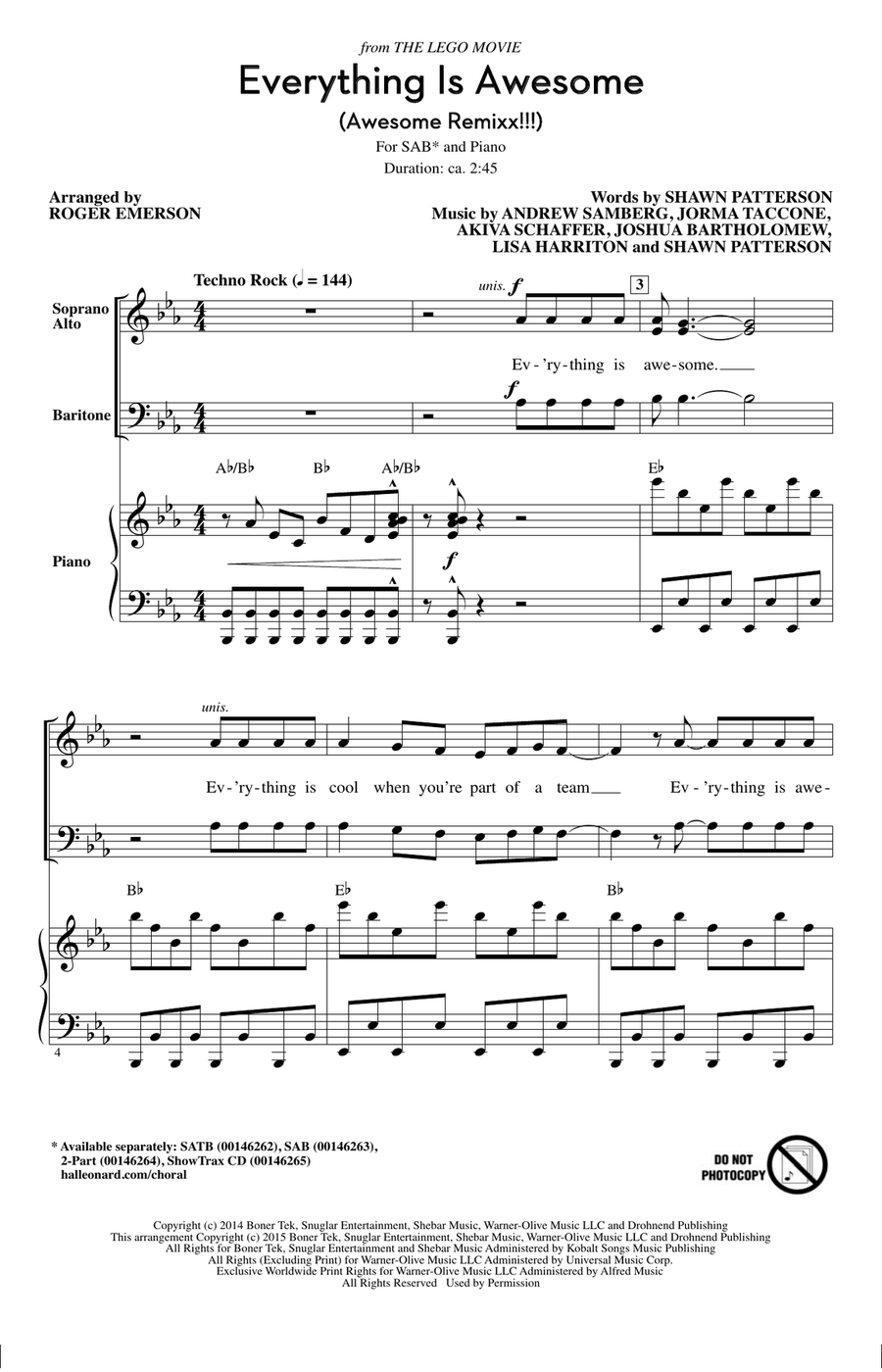 Everything Is Awesome (from The Lego Movie) (arr. Roger Emerson)
