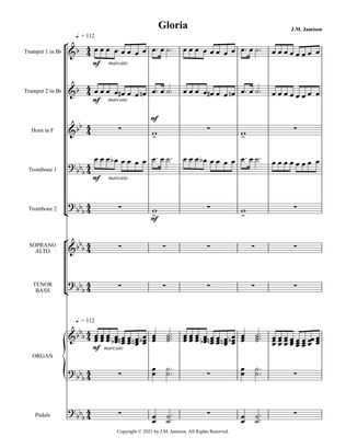 Book cover for Gloria - full score for Latin text setting for SATB choir, organ, and brass quintet