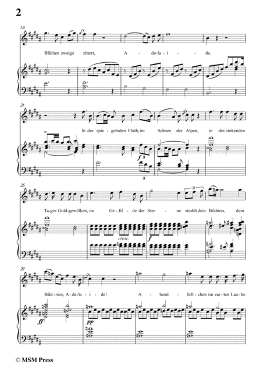 Schubert-Adelaide,in B Major,for Voice and Piano Voice Solo scores gallery preview page 4
