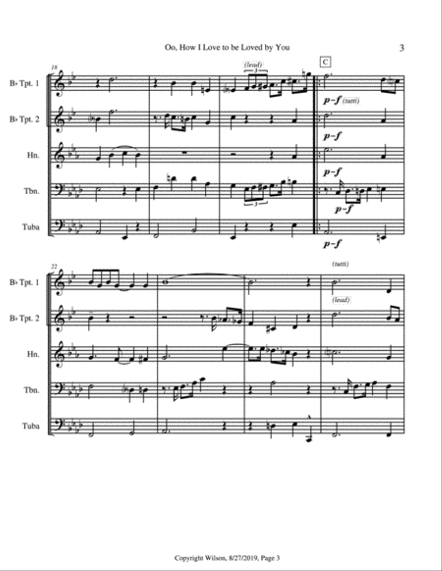 Oo, How I Long to Be Loved by You Brass Quintet scores gallery preview page 4