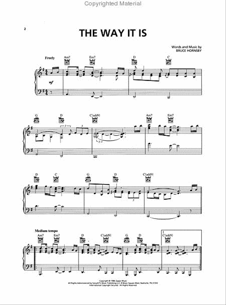 The Way It Is Piano, Vocal, Guitar scores gallery preview page 2