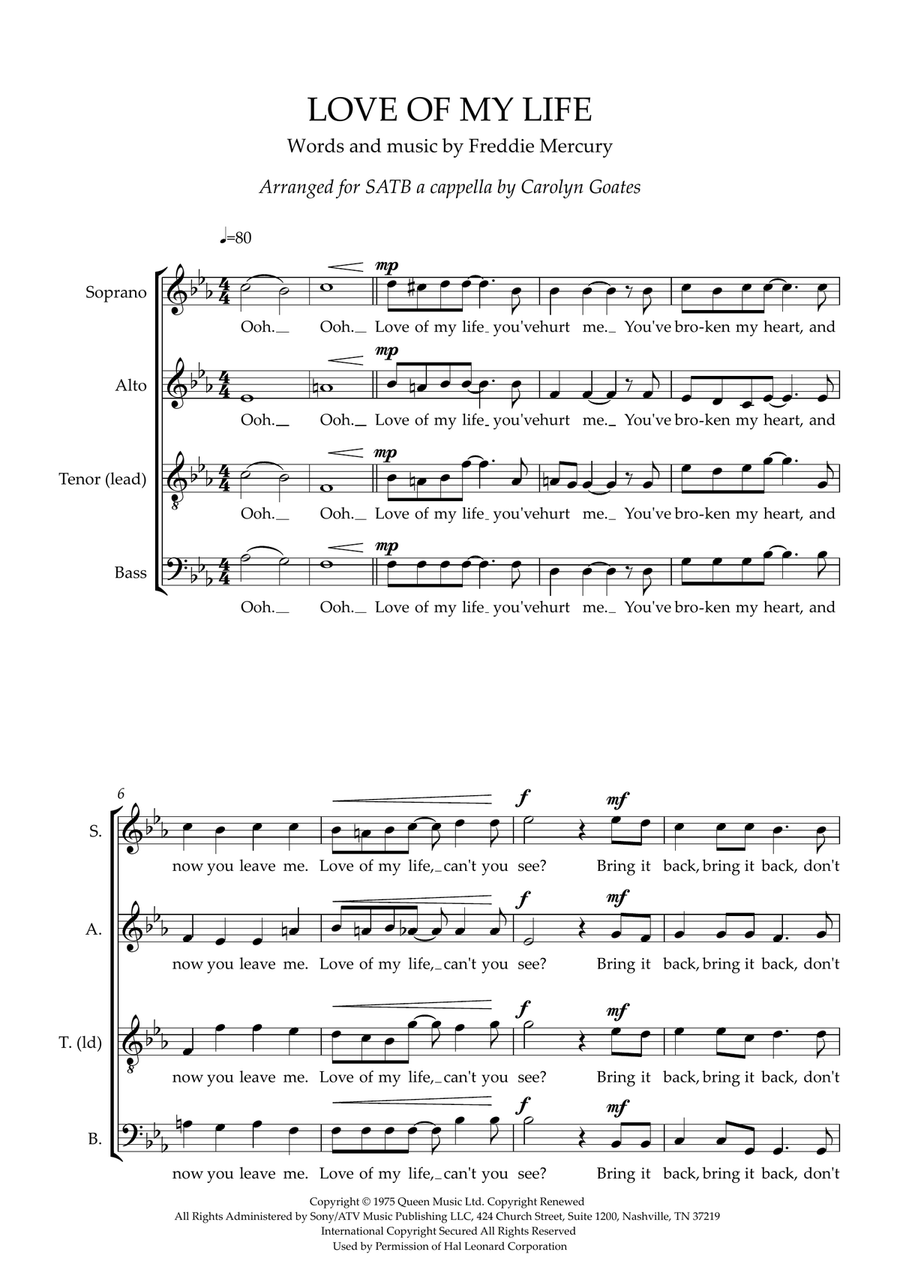 Love Of My Life Love Of My Life 4-Part scores gallery preview page 1