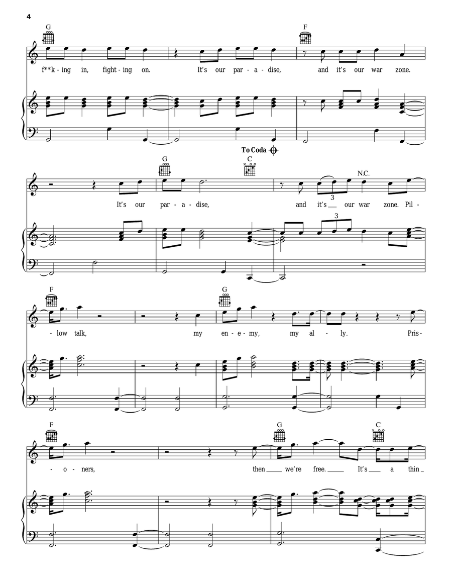 Pillowtalk Piano, Vocal, Guitar scores gallery preview page 4