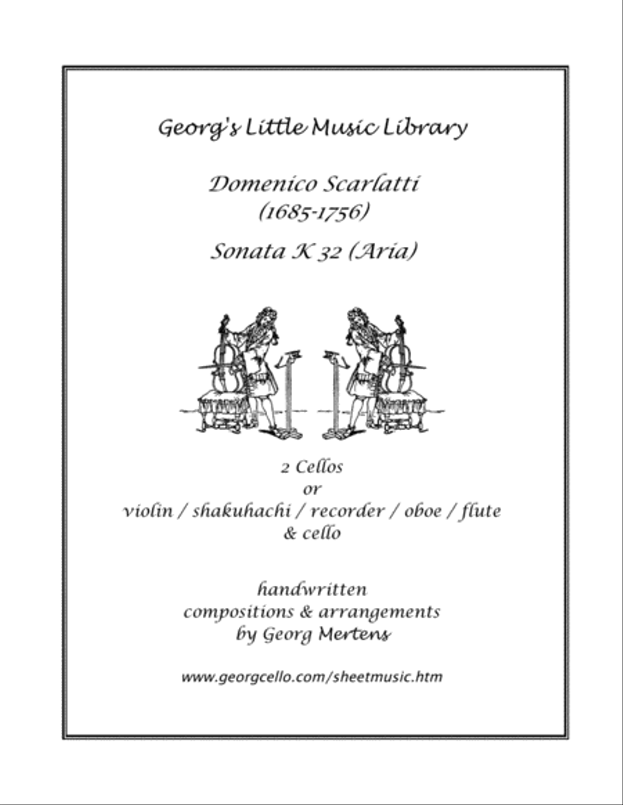 Scarlatti Sonata K32 Aria (Largo) for 2 cellos (Shakuhachi & cello) Small Ensemble scores gallery preview page 1