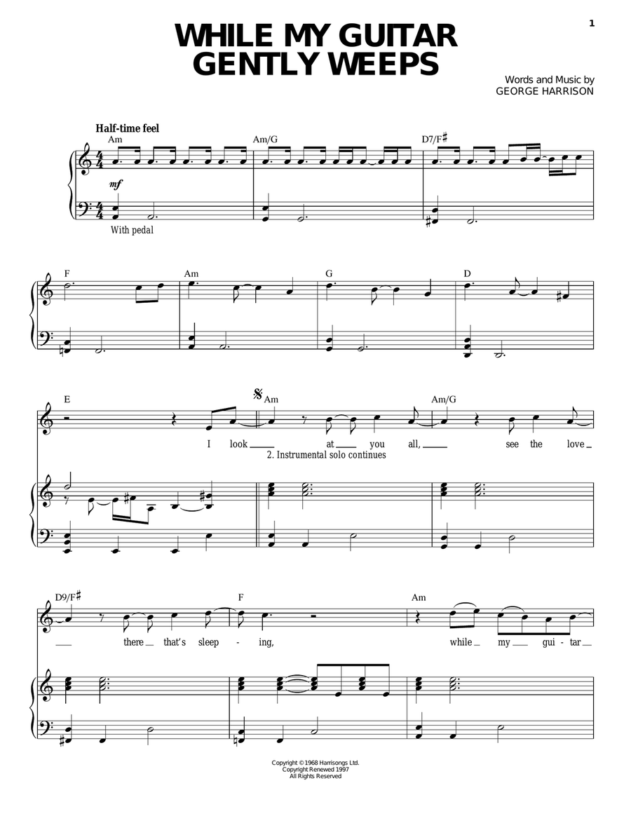 While My Guitar Gently Weeps Piano, Vocal scores gallery preview page 1