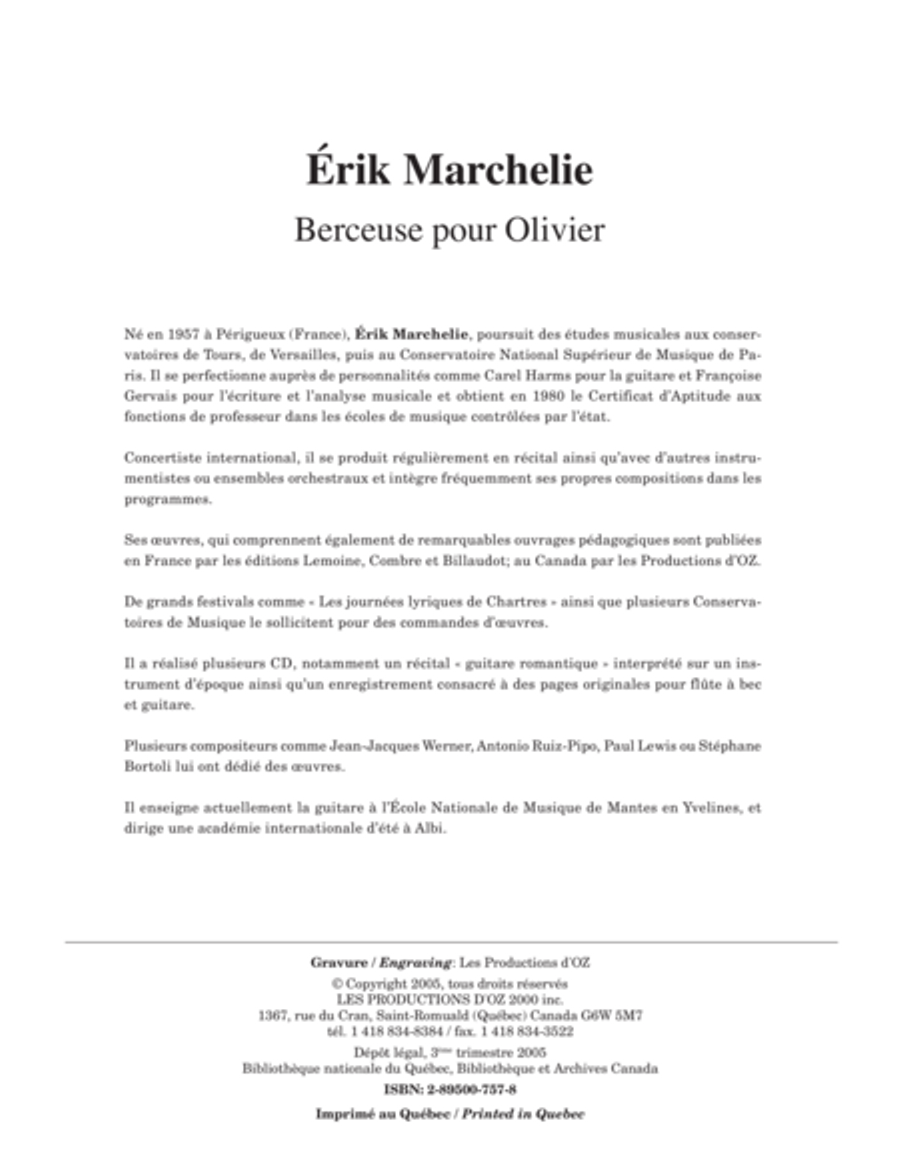 Berceuse pour Olivier Classical Guitar scores gallery preview page 1