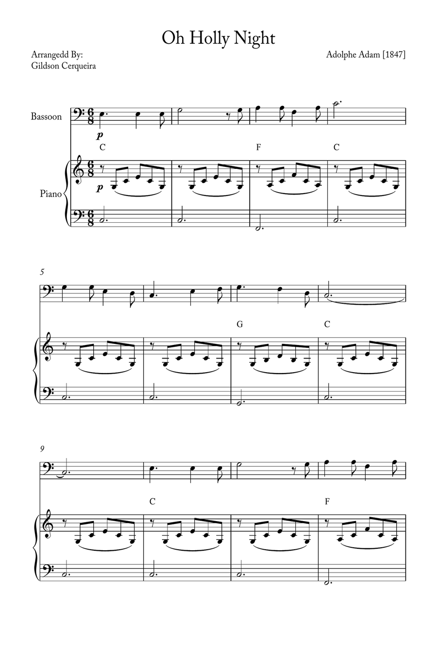 Oh Holy night Bassoon scores gallery preview page 1