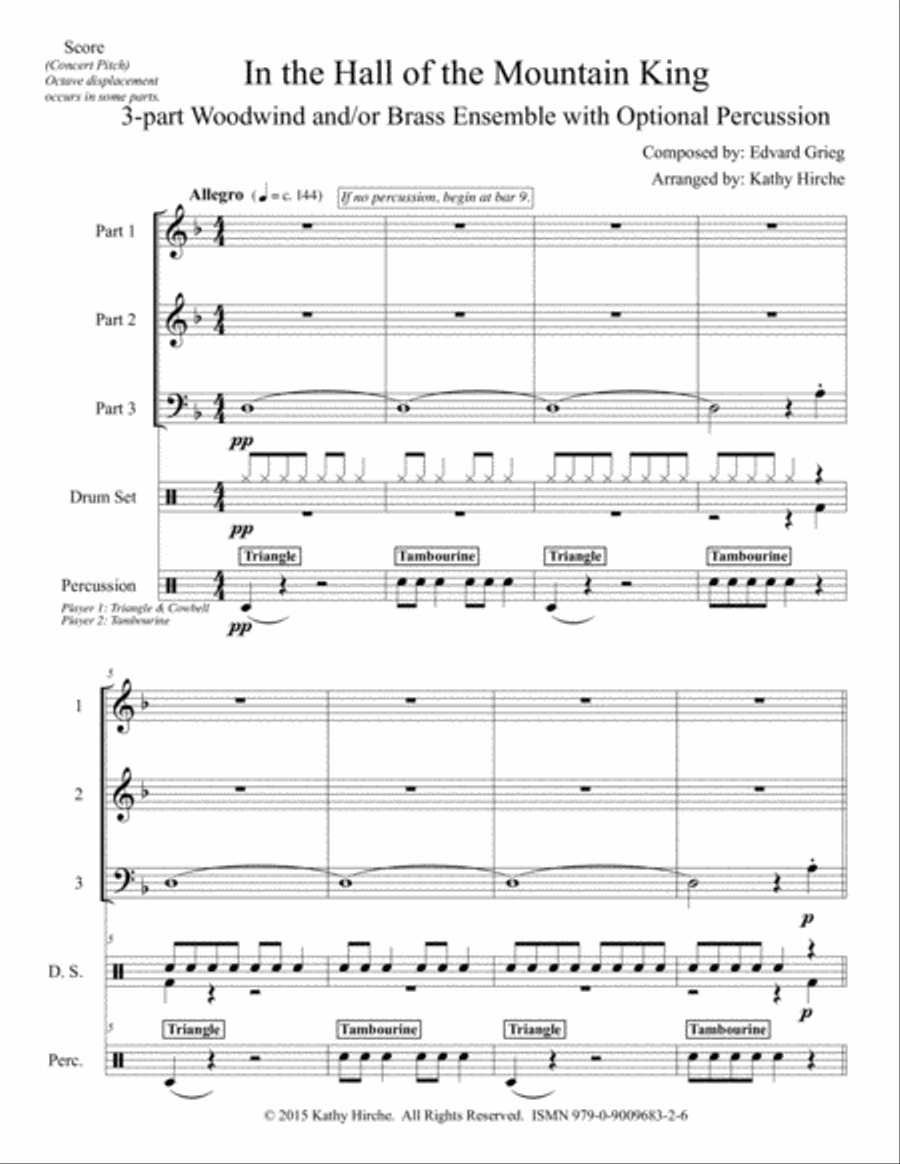 In the Hall of the Mountain King - 3-part Woodwind and/or Brass Ensemble with Optional Percussion - 3-Part scores gallery preview page 2