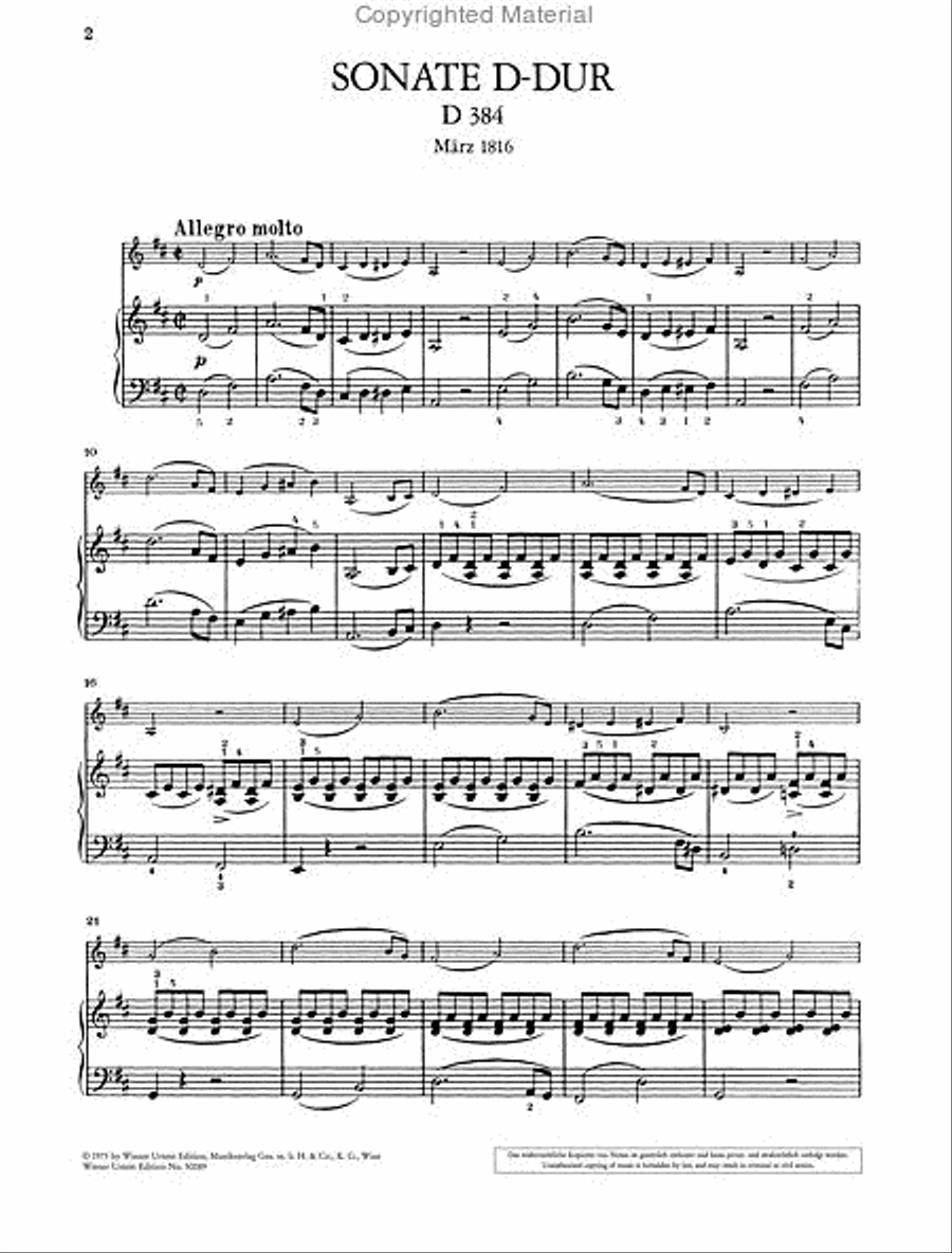 Sonata (Sonatina) for Piano and Violin, D Major Chamber Music scores gallery preview page 2