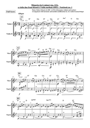 Robert Klenck - Minuetto (in G minor) (no. 112), a violin duo from Klenck's Violin method (1892) - N