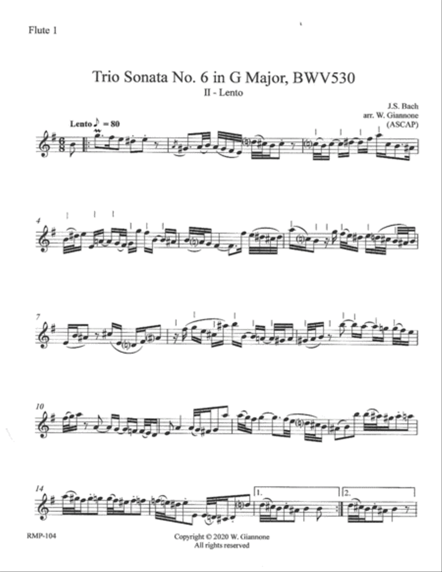 Bach - Trio Sonata No. 6 in G Major (BWV 530) - parts: flutes1-2-3 and alto Woodwind Trio scores gallery preview page 4