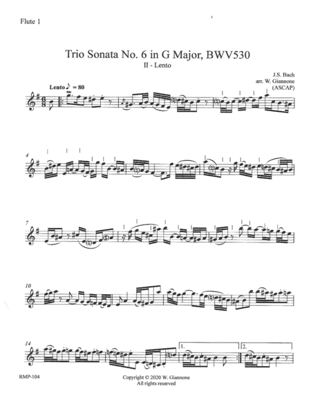 Bach - Trio Sonata No. 6 in G Major (BWV 530) - parts: flutes1-2-3 and alto image number null