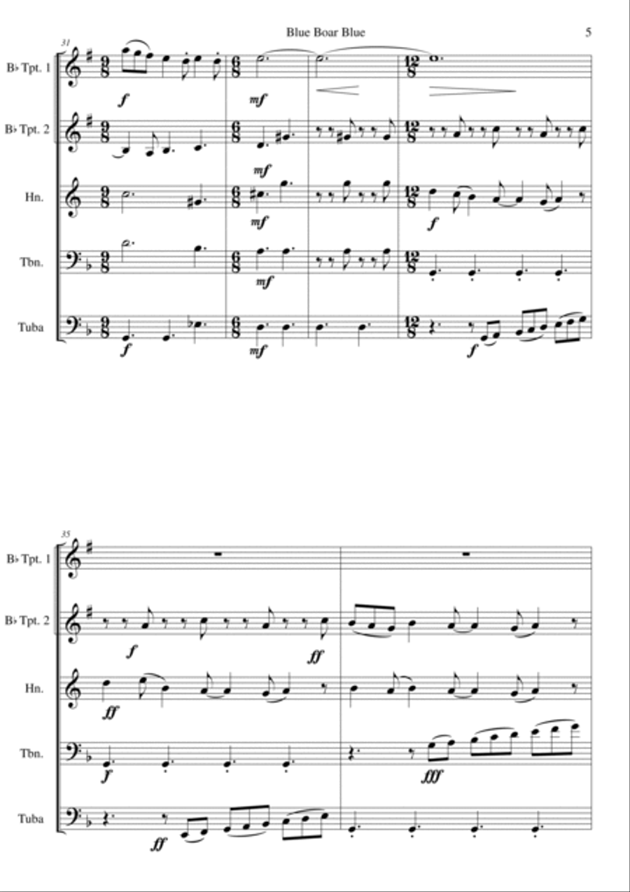 Blue Boar Blue for brass quintet Brass Quintet scores gallery preview page 5
