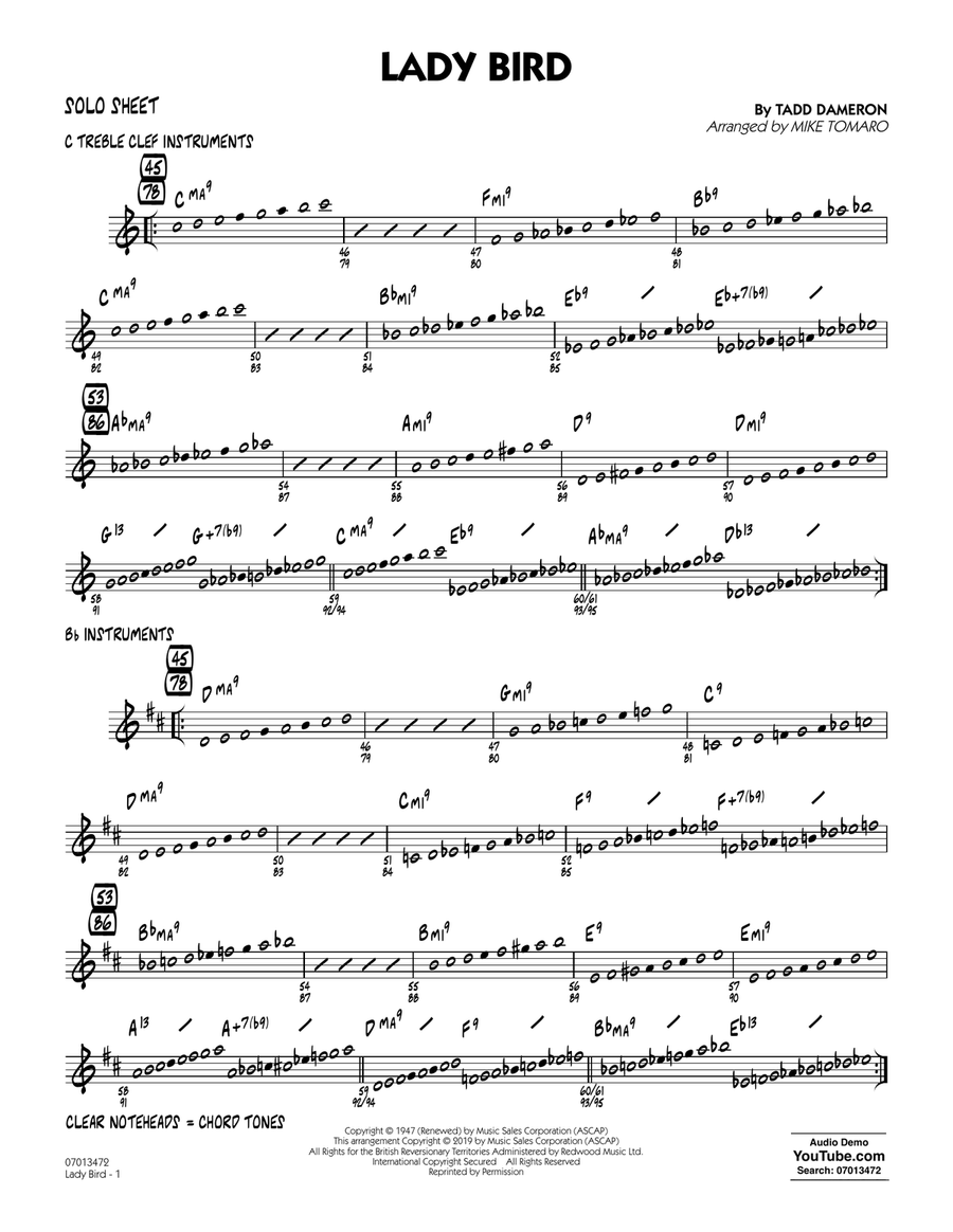 Lady Bird (arr. Mike Tomaro) - Solo Sheet Jazz Ensemble scores gallery preview page 1