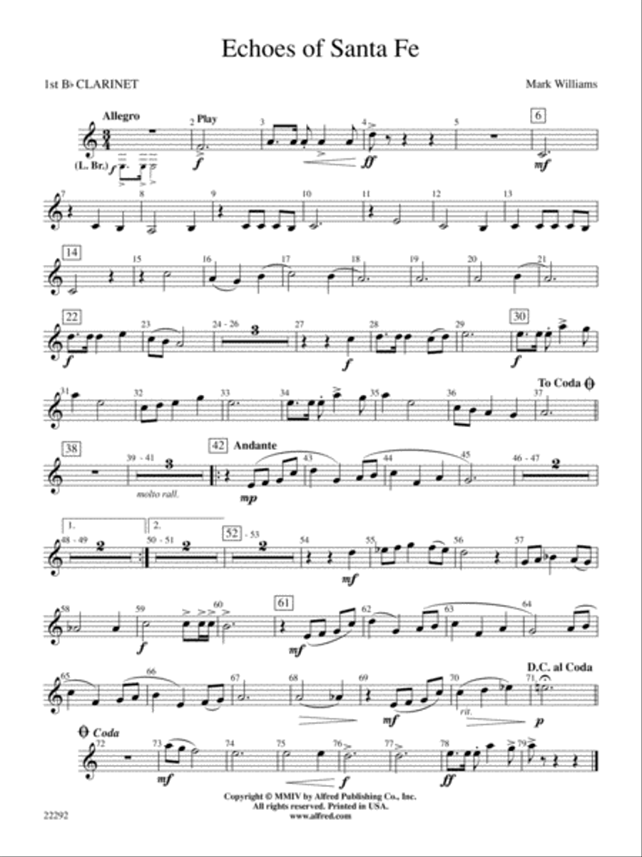 Echoes of Santa Fe: 1st B-flat Clarinet Concert Band scores gallery preview page 1