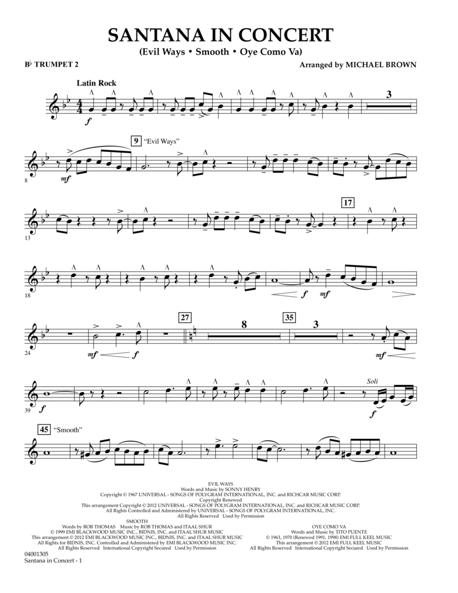 Santana In Concert - Bb Trumpet 2