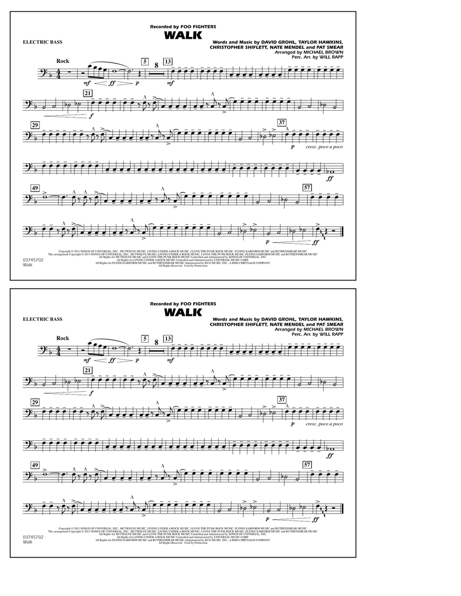 Walk - Electric Bass Marching Band scores gallery preview page 1