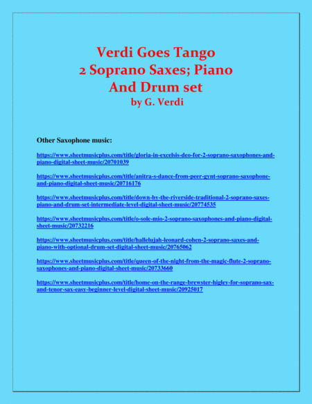 Verdi Goes Tango - G.Verdi - 2 Soprano Saxes, Piano and Drum Set image number null