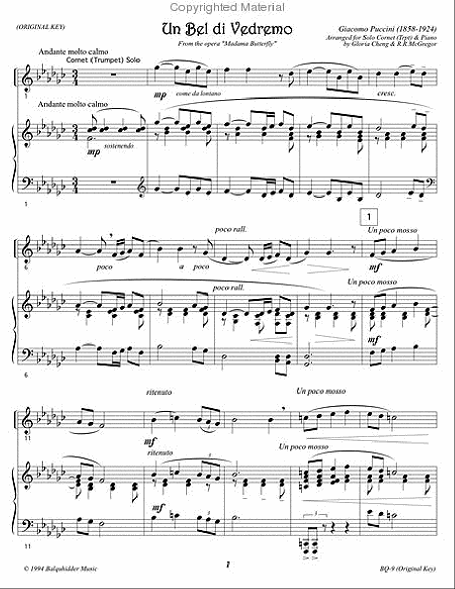 Un Bel Di Vedemo Fom The Opera 'Madame Butterfly' Trumpet Solo scores gallery preview page 2
