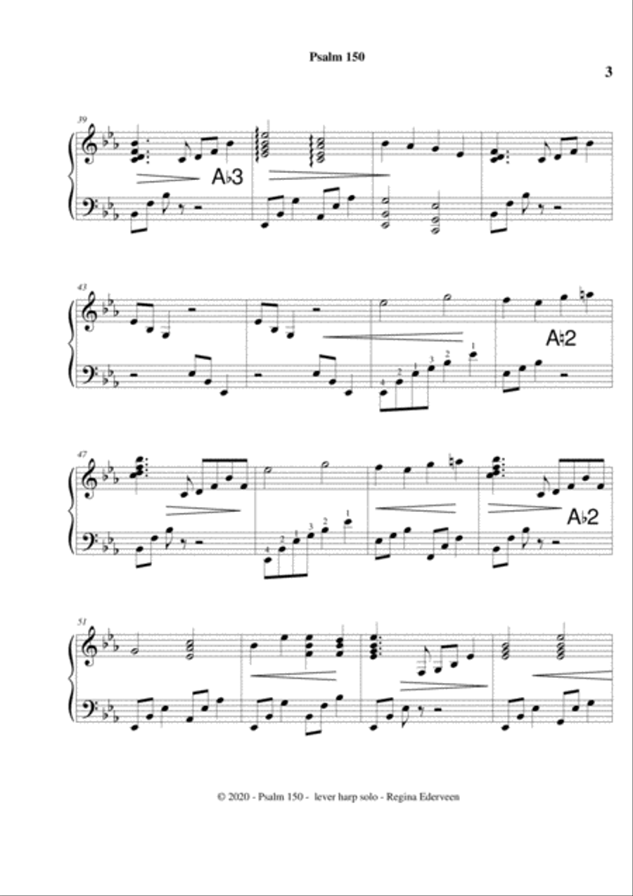 Psalm 150 - lever harp solo Celtic Harp scores gallery preview page 3
