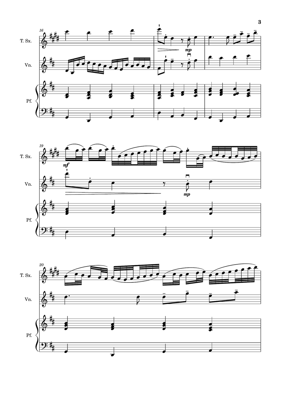 Canon in D Major, P.37; T.337. T. Sax, Violin, and Piano. Score and Parts Chamber Music scores gallery preview page 3