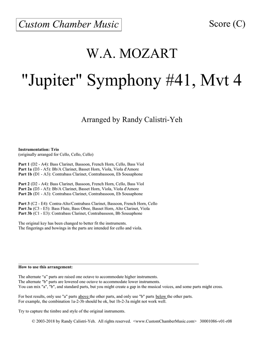 Mozart "Jupiter" Symphony #41 (K. 551), Mvt. 4 (trio)