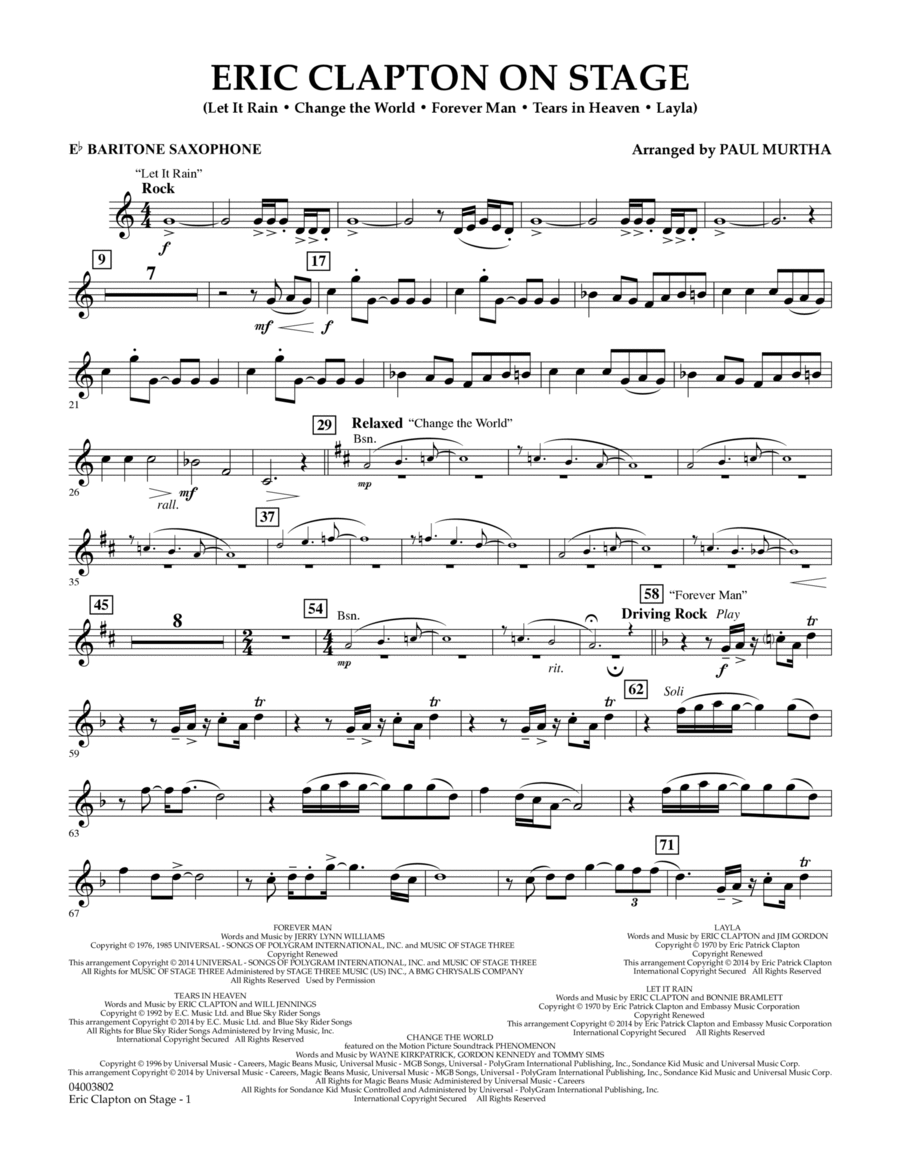 Eric Clapton on Stage - Eb Baritone Saxophone Concert Band scores gallery preview page 1
