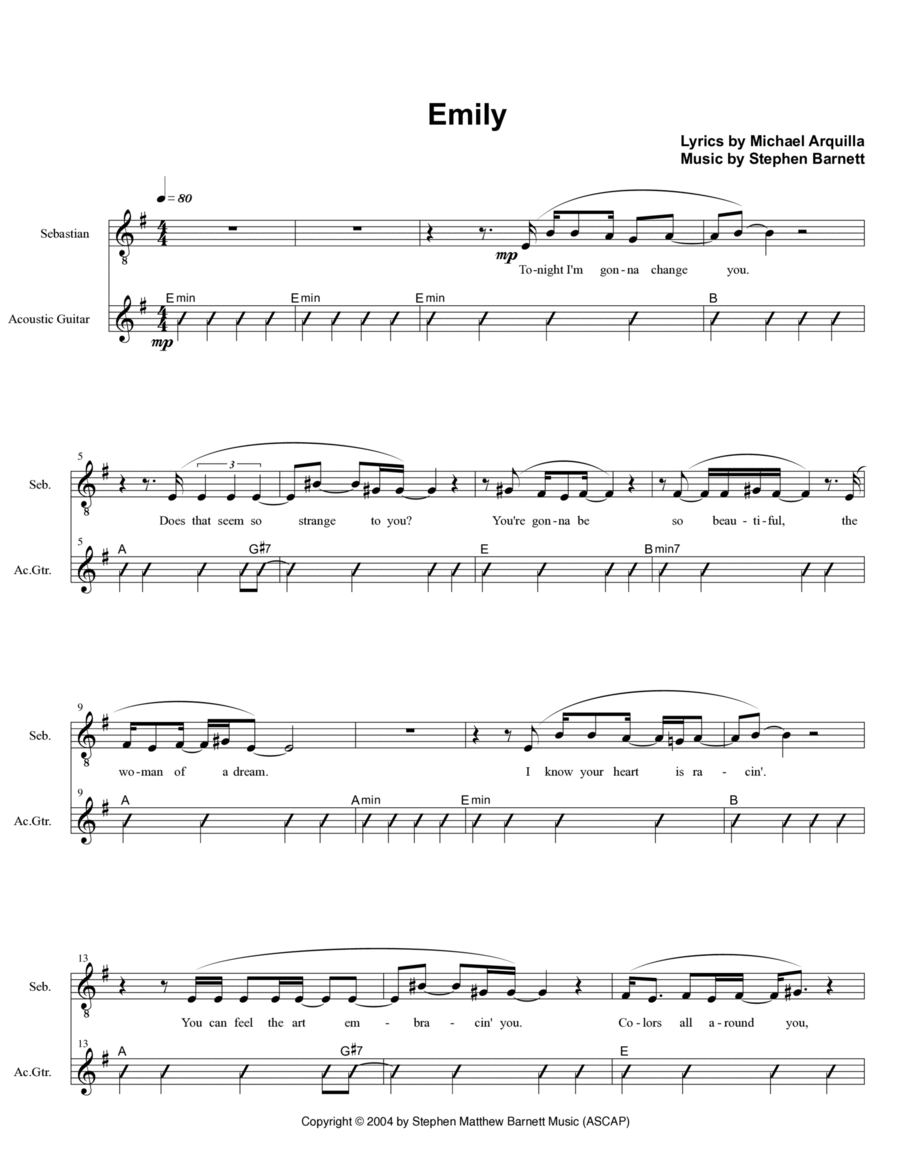 Emily Piano, Vocal, Guitar scores gallery preview page 1