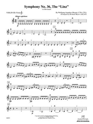 Book cover for Symphony No. 36, The "Linz": 3rd Violin (Viola [TC])