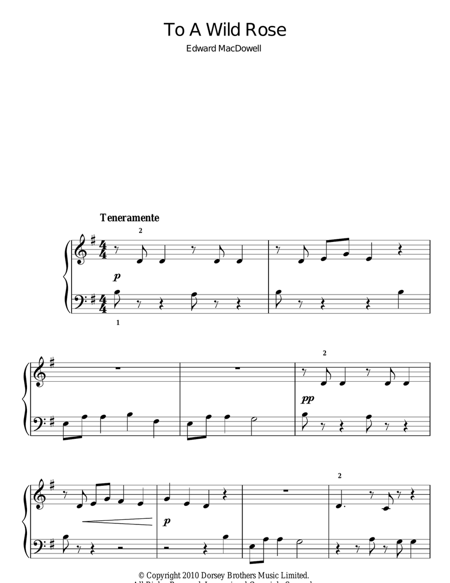To A Wild Rose Easy Piano scores gallery preview page 1