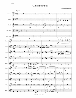 Book cover for Blue Boar Blue for flute quintet (piccolo, 2 flutes, alto flute and bass flute)