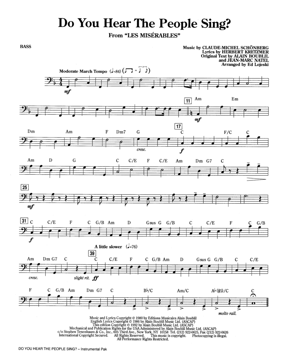 Do You Hear The People Sing? (from Les Miserables) (arr. Ed Lojeski) - Bass