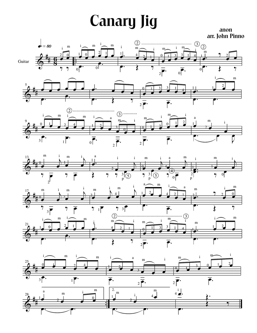 Canary Jig (solo classical guitar) Acoustic Guitar scores gallery preview page 1