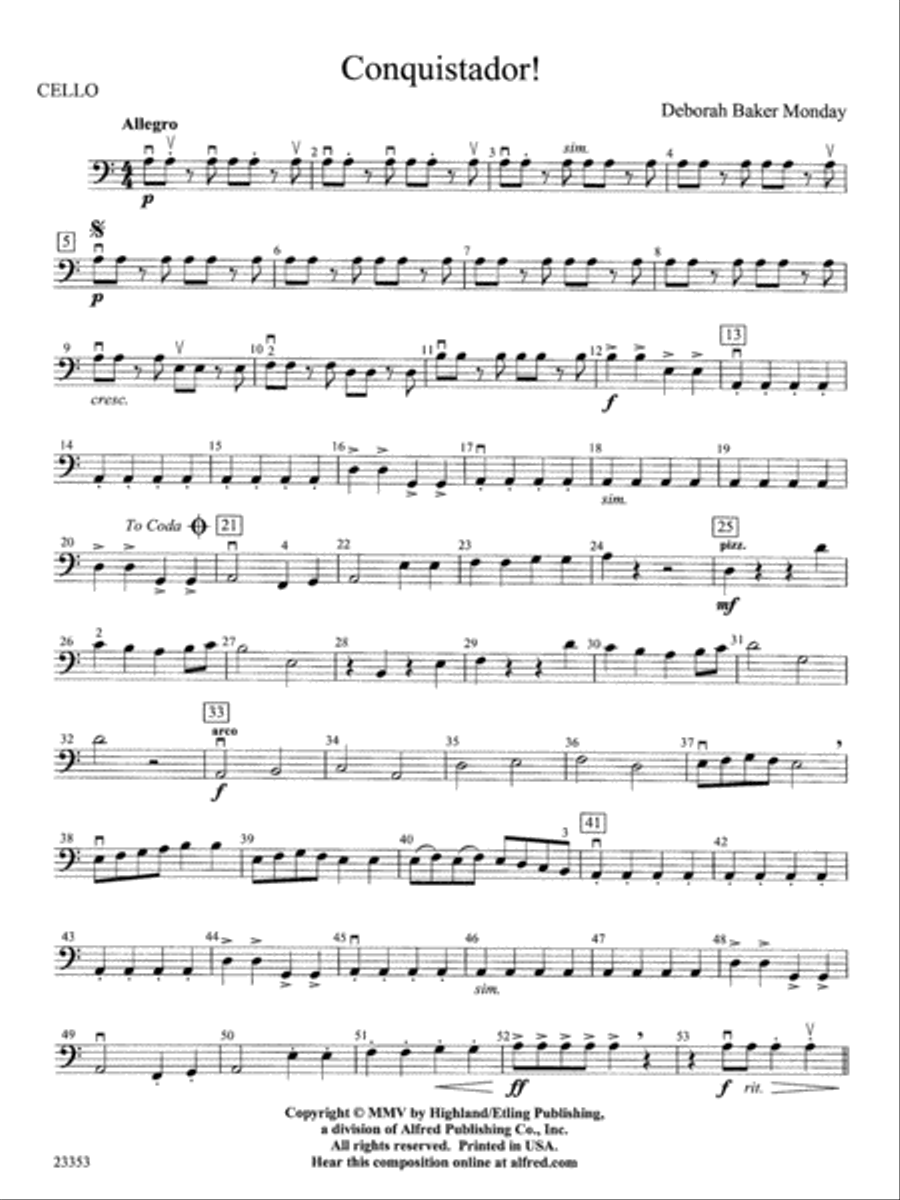 Conquistador!: Cello String Orchestra scores gallery preview page 1