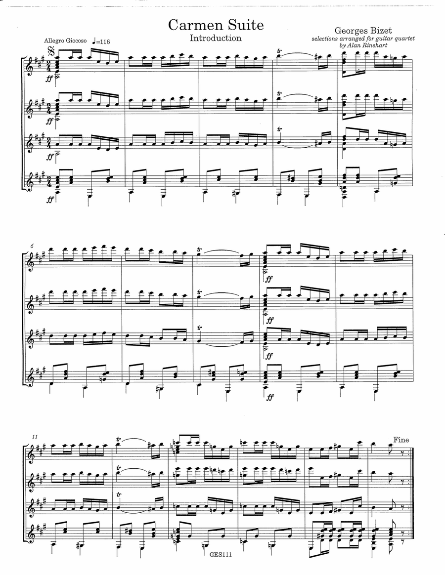 Carmen Suite (selections from the opera) arr. for guitar quartet Small Ensemble scores gallery preview page 3