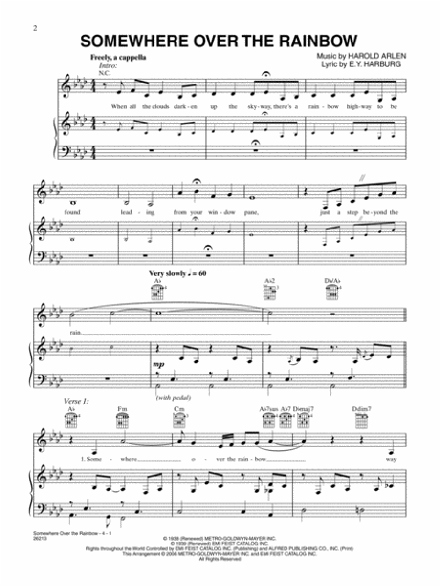 Somewhere Over the Rainbow Piano, Vocal, Guitar scores gallery preview page 1