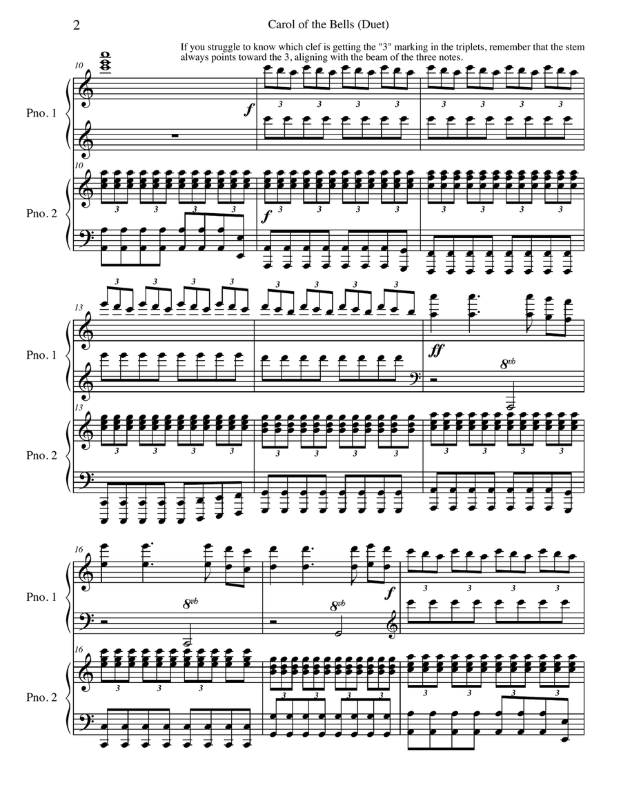 Carol of the Bells, Piano DUET Piano Solo scores gallery preview page 3