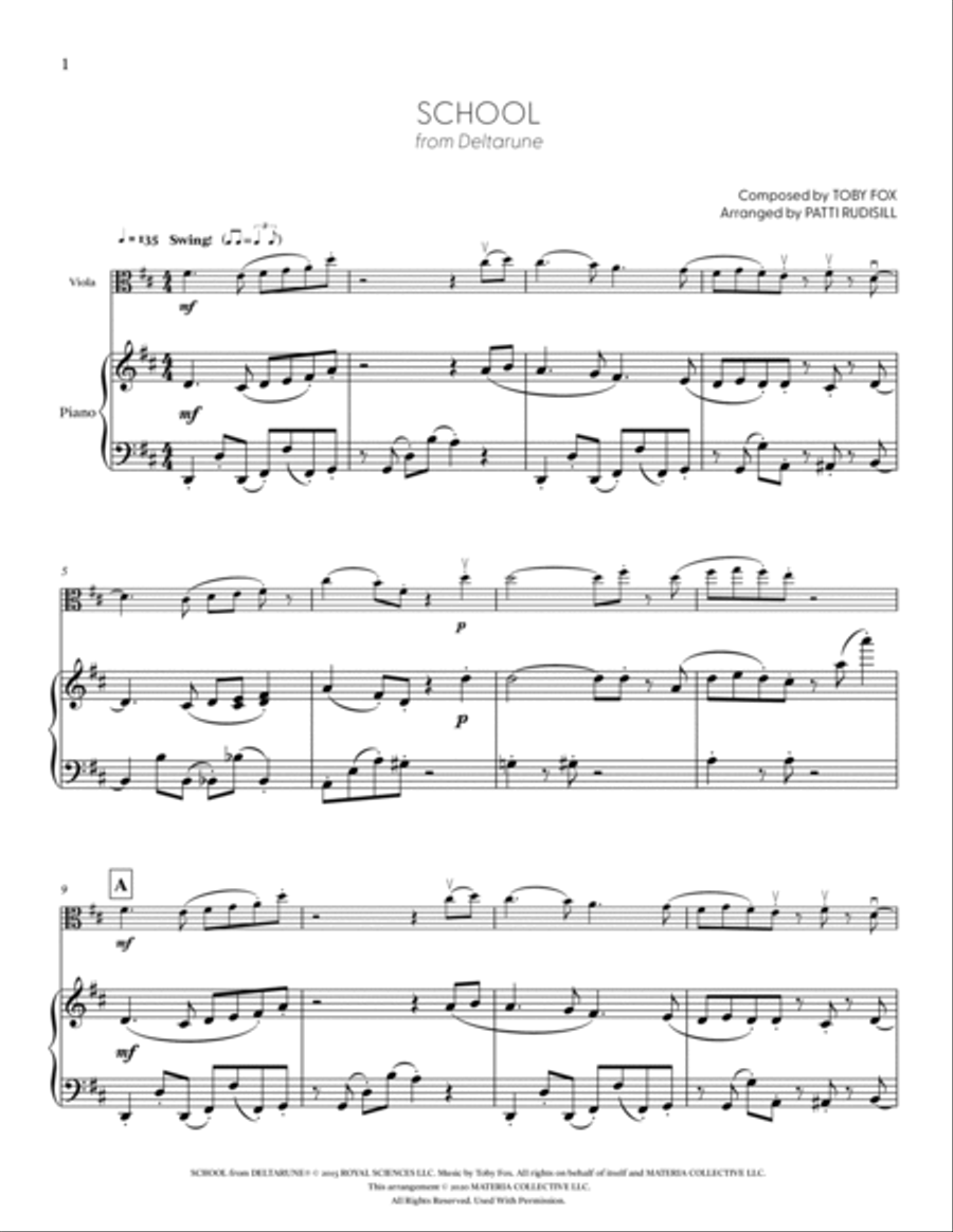 School (from DELTARUNE) (for Solo Viola with Piano Accompaniment) Piano Accompaniment scores gallery preview page 2