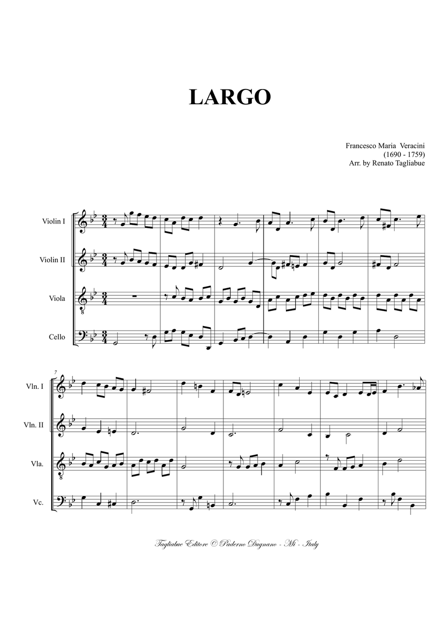 LARGO - VERACINI - Arr. For String Quartet - With Parts String Quartet scores gallery preview page 2