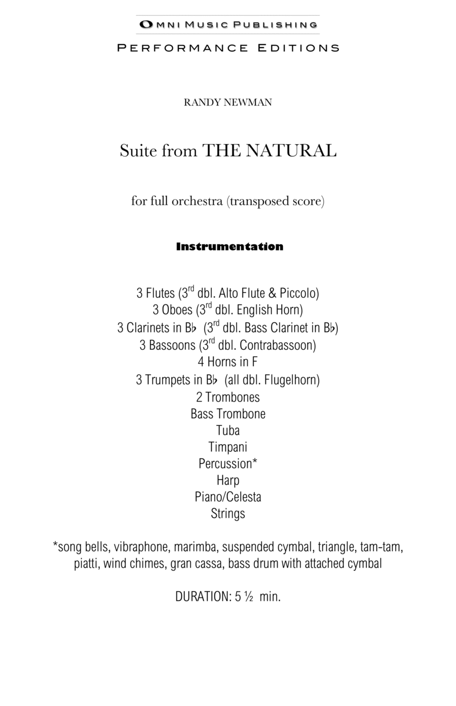 The Natural - Score Only