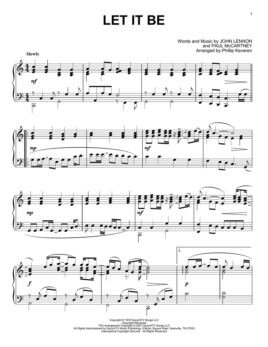 Let It Be (arr. Phillip Keveren) Piano Solo scores gallery preview page 1