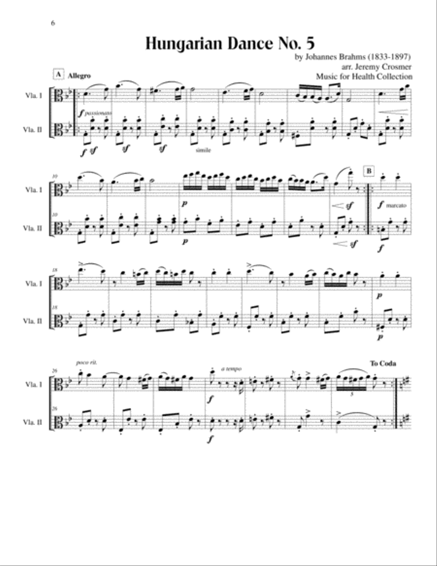Brahms: Hungarian Dances No. 1, 2 and 5 - Music for Health Duet 2 Violas String Duet scores gallery preview page 6