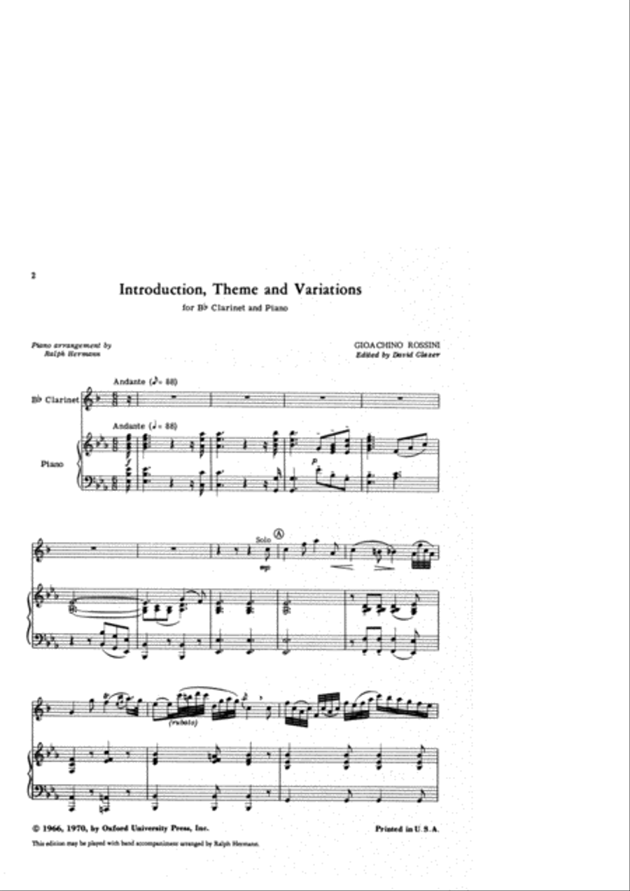 Introduction Theme and Variations for Bb Clarinet and Piano