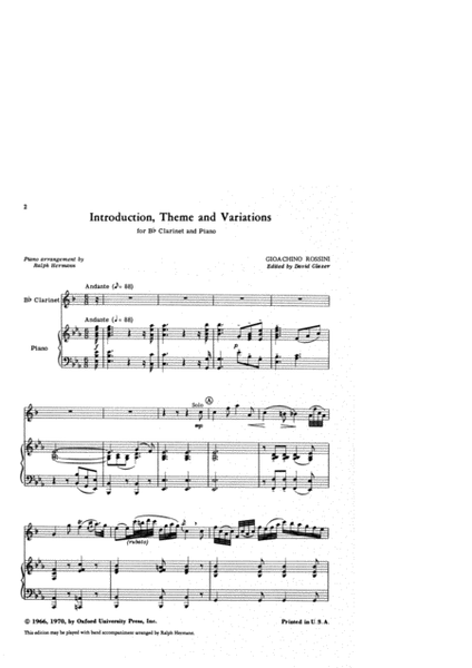 Introduction Theme and Variations for Bb Clarinet and Piano