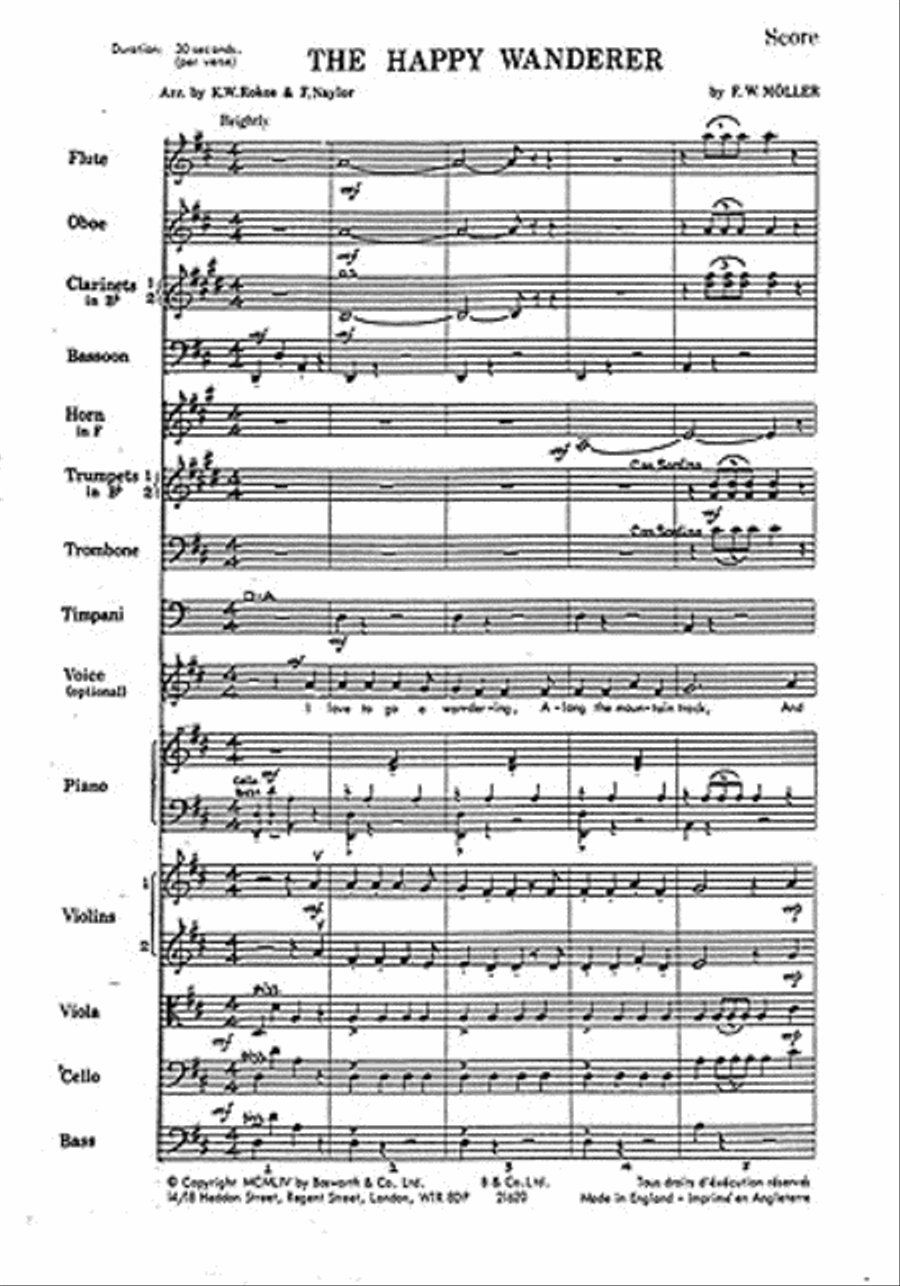 The Happy Wanderer Orchestra scores gallery preview page 1