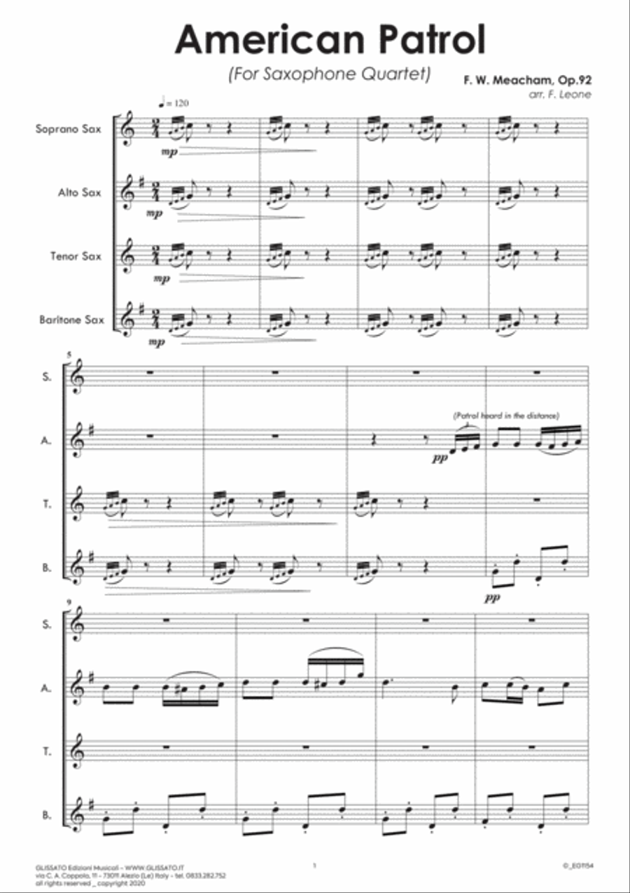 American Patrol - Saxophone Quartet score & parts image number null