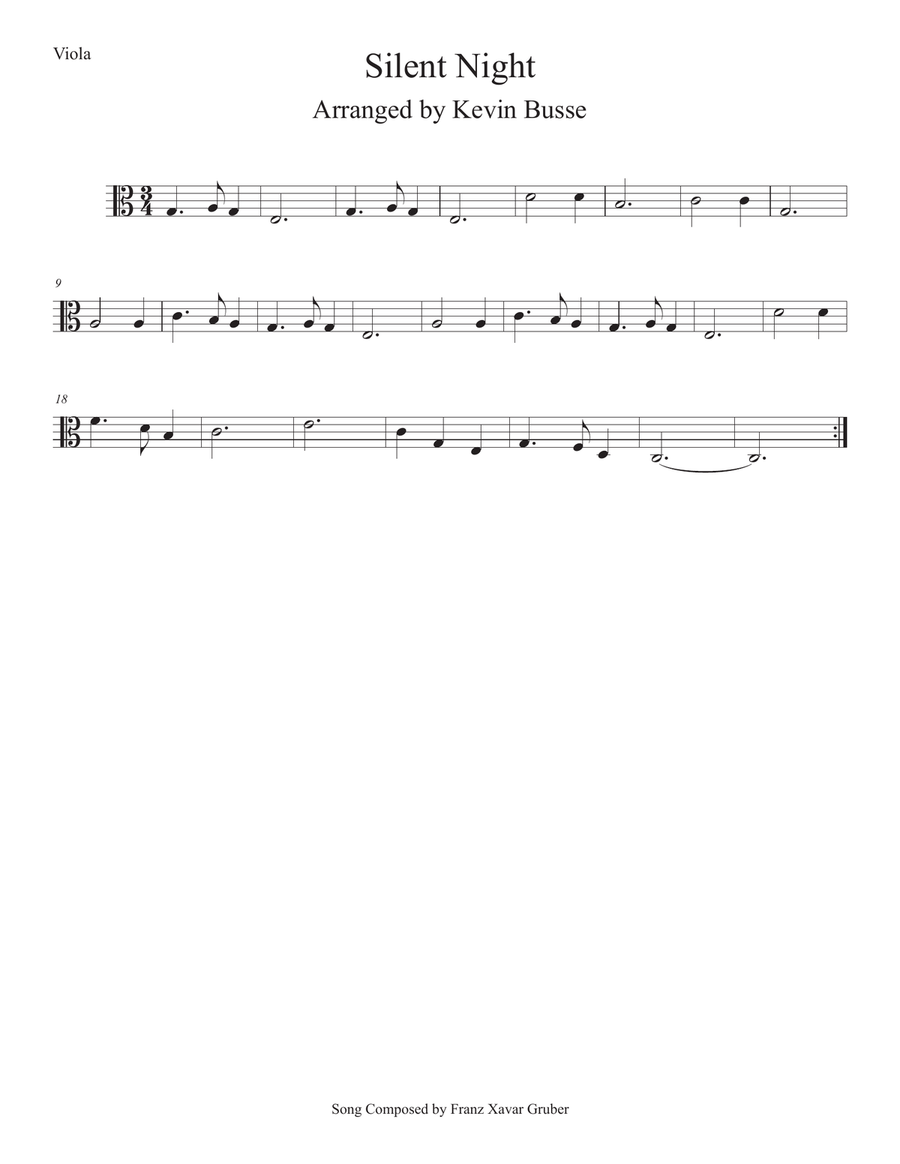 Silent Night (Easy key of C) Viola Viola Solo scores gallery preview page 1