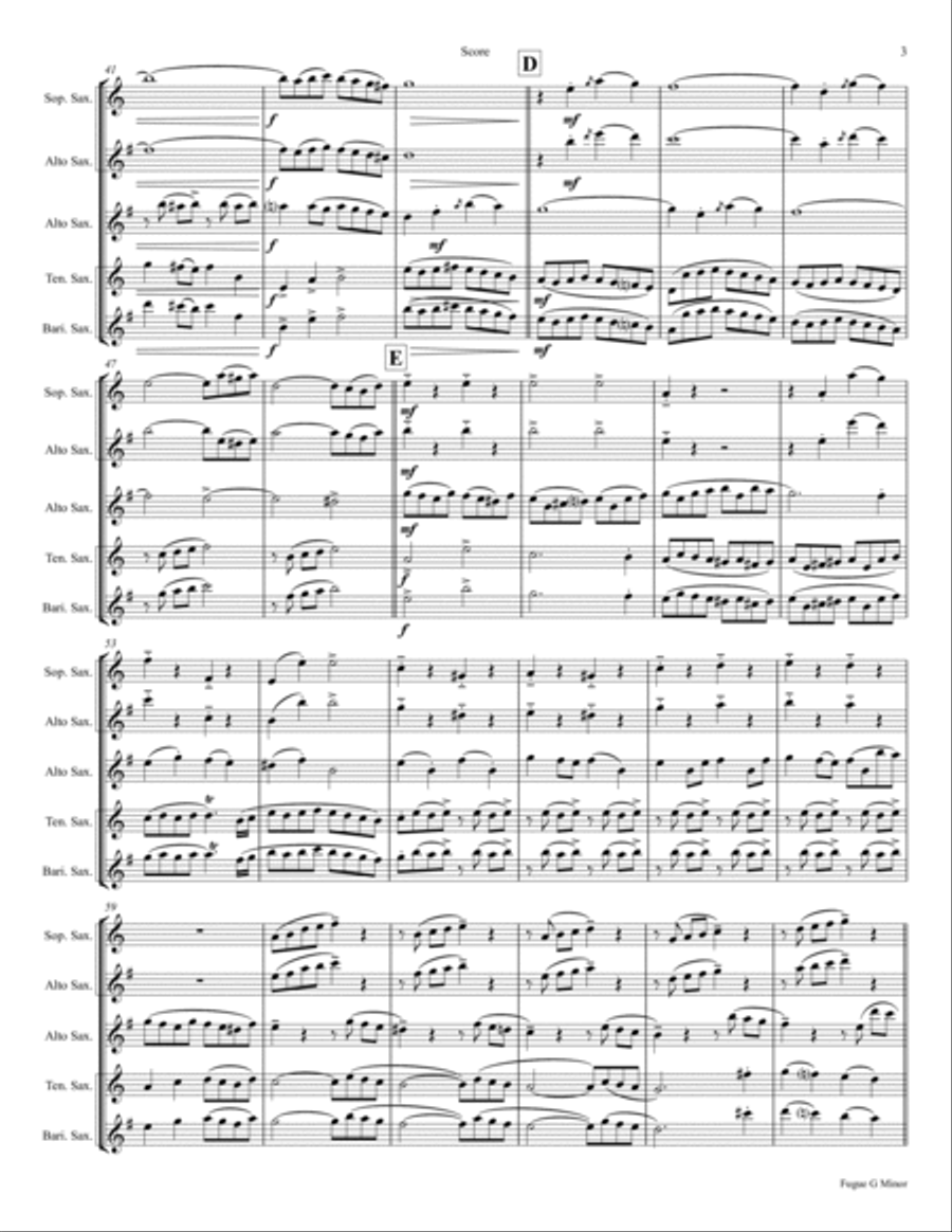 Fugue G Minor - (the 'little') - BWV 578 - Swing - Saxophone Trio Woodwind Trio scores gallery preview page 3