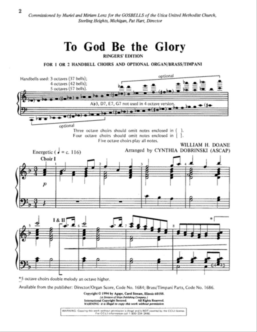 To God Be the Glory Handbell Choir scores gallery preview page 2