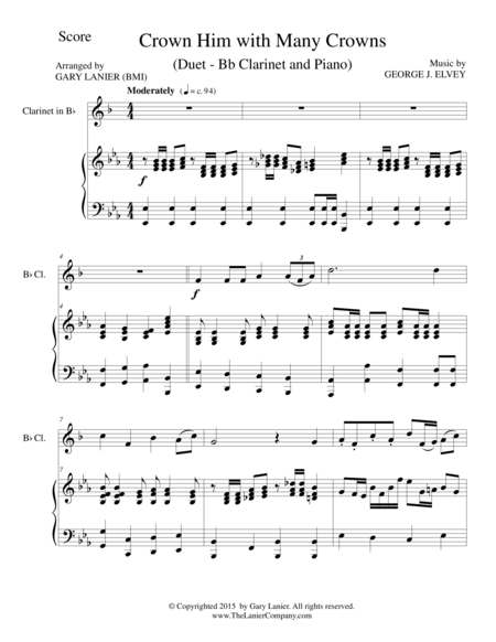 CROWN HIM WITH MANY CROWNS (Duet – Bb Clarinet and Piano/Score and Parts) image number null